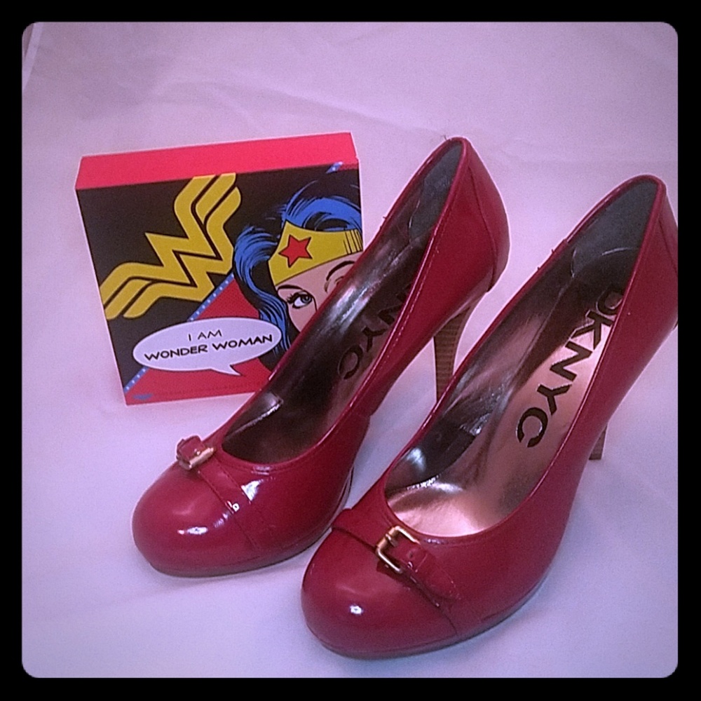 DKNYC red leather heels 9.5